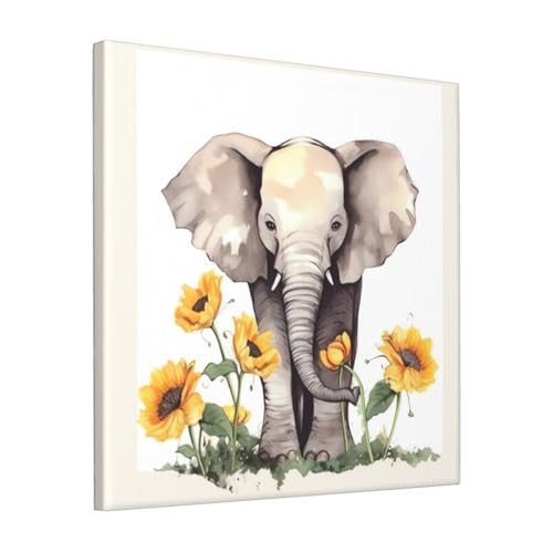 Toile éléphant et tournesol 30x30 cm pour illuminer un salon chaleureux