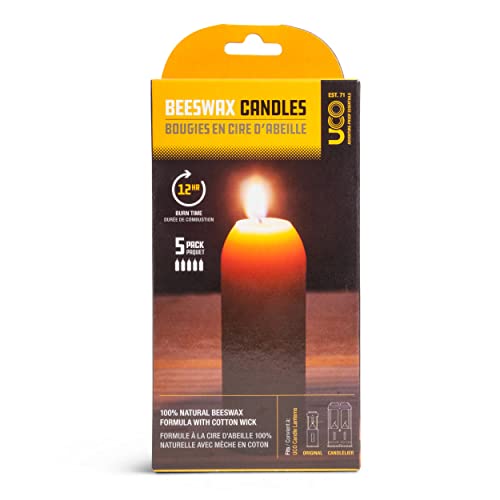 Uco 12-Hour Natural Beeswax, Long-Burning Emergency Candles For Candle Lantern, 5 Pack #TOP2