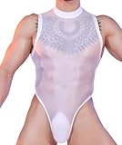 AIEOE Männerbody Herren High Cut Wrestling Unterhemd Body Ärmellose Bodysuit Durchsichtig Stringbody Weiß