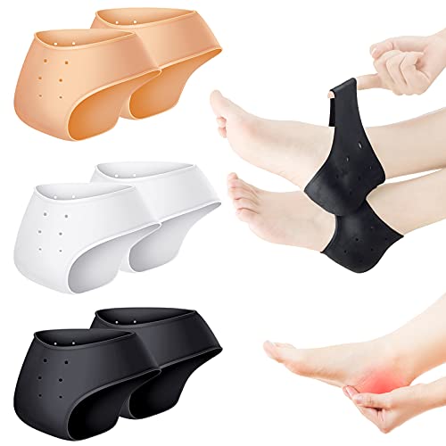 3 Pairs Heel Protectors Heel Support Silicone Heel Pads Gel Heel Cups, Plantar Fasciitis Blister for Men and Women, Relief Heel Repair Heel Pain Achilles Tendinitis, White, Nude and Black