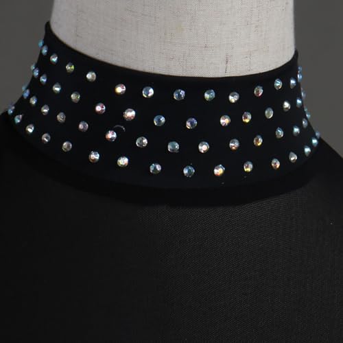 VVieer Vestido de patinação artística preto gola alta grande aberto nas costas malha grupo mulheres