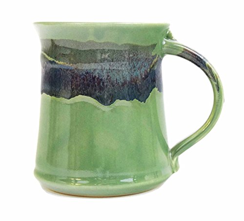 Clay in Motion Handmade Ceramic Mug 16 oz, Medium Coffee Mug, Hand Painted Stoneware, Dishwasher Microwave & Oven Safe, Lead-Free, Made in USA Since 1981 (Misty Green)
