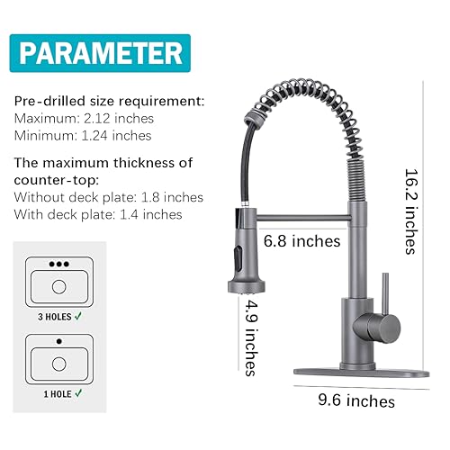 Image of HGN Kitchen Faucet with Pull Down Sprayer, Commercial Single Handle Spring Kitchen Sink Faucets for Farmhouse Camper Laundry Utility Rv Wet Bar Sinks Grey