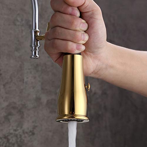 Kunmai Rubinetto Per Lavello Da Cucina A Doppia Modalità Girevole Ad Arco Singolo Con Manico In Porcellana In Oro E Cromo, Rubinetto Prerisciacquato Certificato Cupc In Ottone Massiccio Senza Piombo - 7