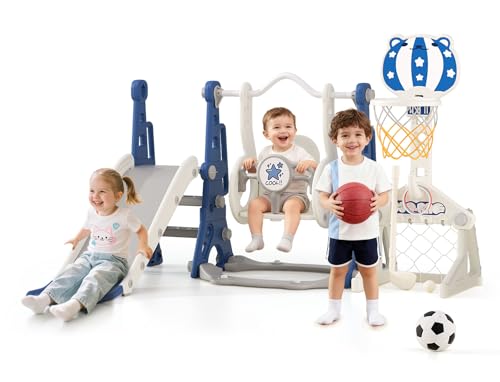 BIERUM 6-in-1 Toddler Slide Swing Set for Kids 1-3, Indoor/Outdoor