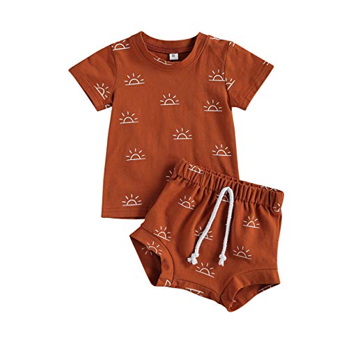 Infant Baby Boy Little Sun Clothes Short Sleeve T-Shirts Tops+Drawstring Shorts Set 2Pcs Summer Outfits (Little Sun, 6-12 Months)
