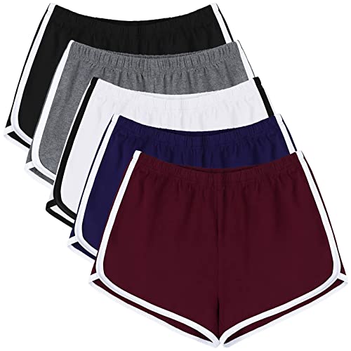 Image of URATOT 5 Pack Women's Cotton Yoga Dance Short Pants Sport Shorts Summer Athletic Cycling Hiking Sports Shorts