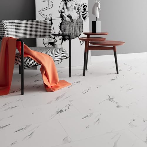 Stickyart Carrara Marble Floor Tile Vinyl Flooring Tiles Peel and Stick Floor Bathroom Waterproof 12"x24" White Marble Vinyl Flooring Tile for Bedroom Kitchen RV Self Adhesive Stick on Wall Tiles 4pcs Stickyart Carrara Marble Floor Tile Vinyl Flooring Tiles Peel and Stick Floor Bathroom Waterproof 12"x24" White Marble Vinyl Flooring Tile for Bedroom Kitchen RV Self Adhesive Stick on Wall Tiles 4pcs