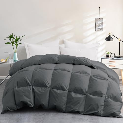 Deodar Piumone in piuma Piumone per tutte le stagioni Contiene 1135 GR di piumino | Soffice trapunta 100% cotone Copripiumone 200 * 220 Grigio scuro