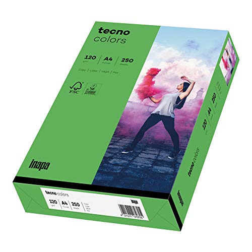 inapa Papel para impresora de color, papel de colores tecno Colors: 120 g/m², A4, 250 hojas, verde intenso
