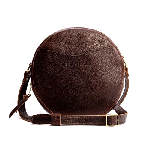 Portland Leather Goods Small Circle Crossbody Bag for Women – Handmade from the Finest Full-Grain Hides – Features Interior & Exterior Pockets & an Adjustable Strap – Coldbrew