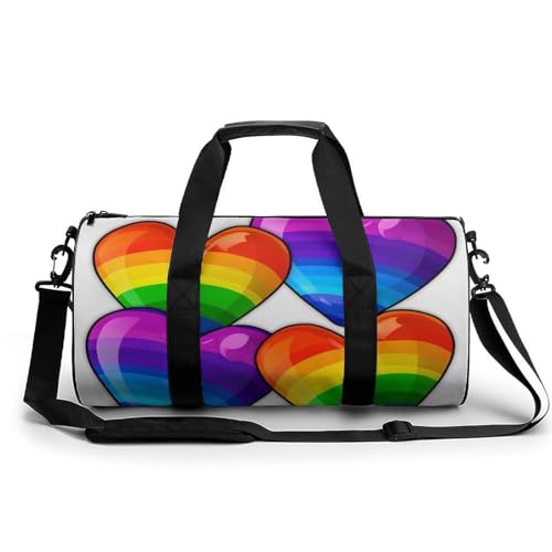 Duffel Bag Rainbow Colored Gay Pride Hearts Printed Foldable Gym Bag for Men Women Duffle Bag Lightweight with Inner Pocket for Travel Sports