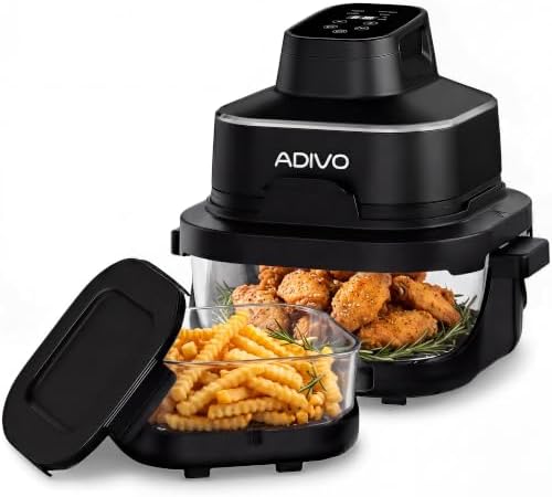 ADIVO Glass Air Fryer with 4L and 1.5L Clear Glass Bowls, 1500W