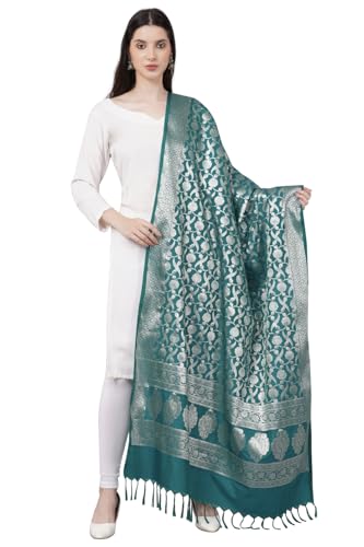 Mela Bazaar Banarasi Dupatta with Light Gold Zari Work/Shawl/Scarf/Wrap (Teal)
