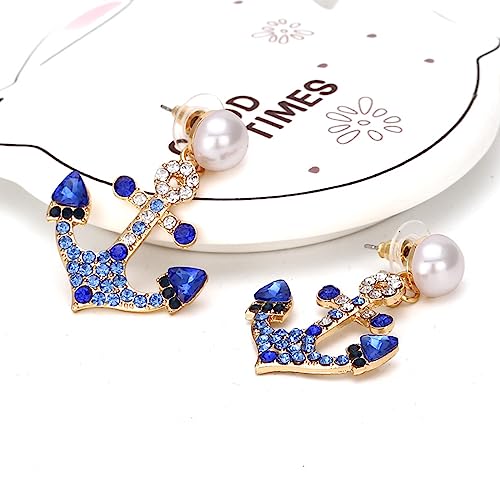 Anchor Earrings for Women Blue Rhinestone Dangle Earrings Navy Symbol Jewelry Nautical Outfits Yacht Rock Party Accessories2