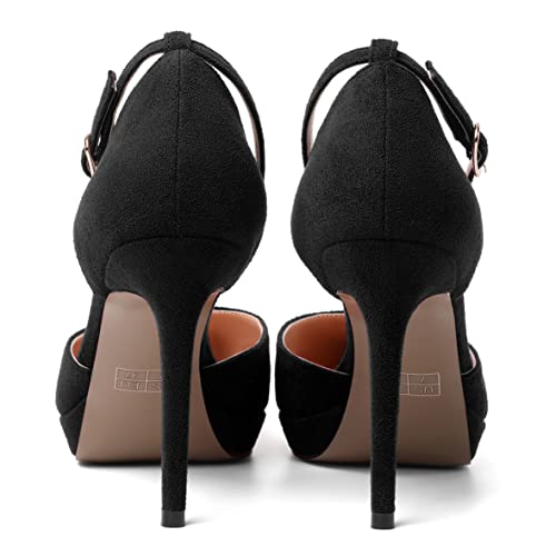 AMBELIGHT Womens Pointed Toe Evening Suede Elegant Dress Shoes Ankle Strap Buckle Stiletto High Heel Pumps Shoes 4 Inch4