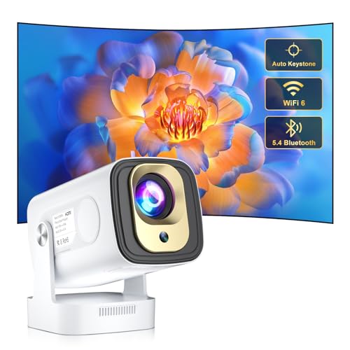 Mini Beamer Salange,4K Unterst&uuml;tzung 1080P Autofokus Projektor,Projektor Tragbarer mit WiFi 6 und Bluetooth 5.4, Auto Trapezkorrektur,180&deg;Verstellbarer St&auml;nder, Smart Beamer Android 11.0 Heimkino