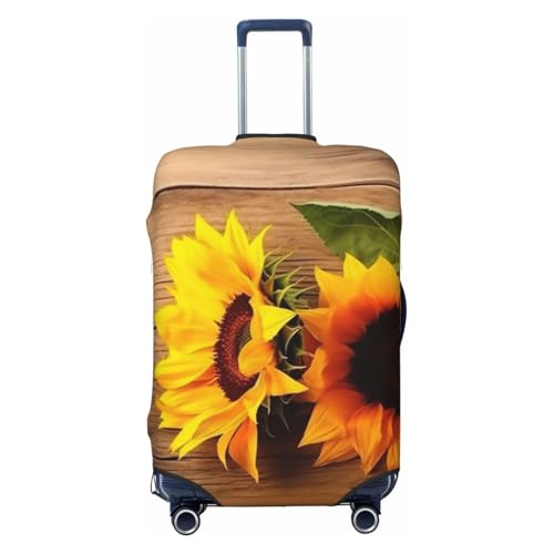 Luggage Cover Sunflower on Wooden Travel Luggage Covers Thicker Elastic Suitcase Cover Dustproof Baggage Cover Scratch-Resistant Suitcase Cover Protector Fit 18-32 Inch Luggage Small