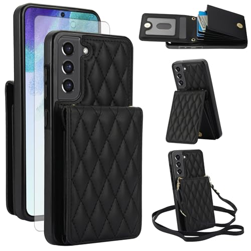 Étui portefeuille Samsung S21 FE 5G Asuwish avec porte-cartes et bandoulière