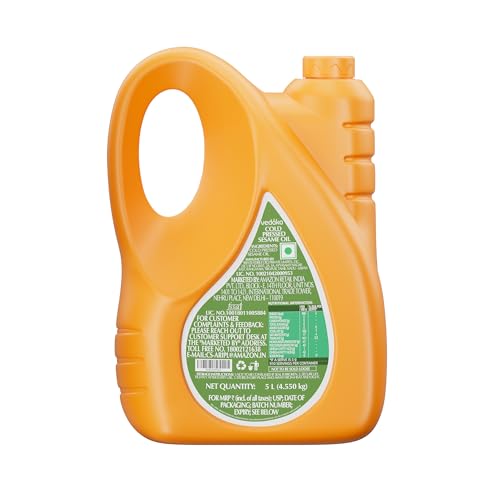 Image of Amazon Brand - Vedaka Cold Pressed Sesame Oil | 5 L Bottle | Gingelly Oil | Cheku /Ghani Oil | 100% Pure, Unrefined | Contains MUFA & Omega-6 PUFA | Contains Natural Antioxidants Lignans & Tocopherols