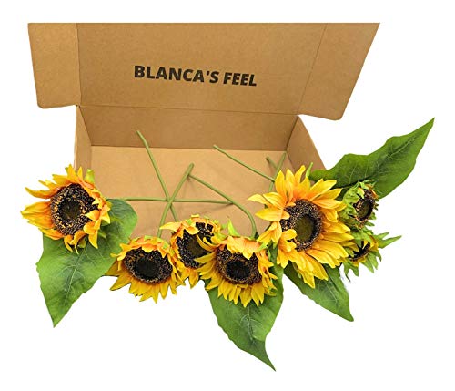 BLANCA'S FEEL Fleurs de tournesol artificielles au design réaliste, 6 tiges idéales pour la décoration 35 cm