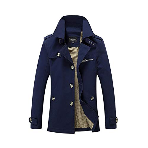 Men's Fall Autumn Trench Coat - Solid Colored, Military Slim Fit Long Sleeve Casual Single Breasted Turn Down Collar Jacket Parka Trench Coats Outerwear,1,L