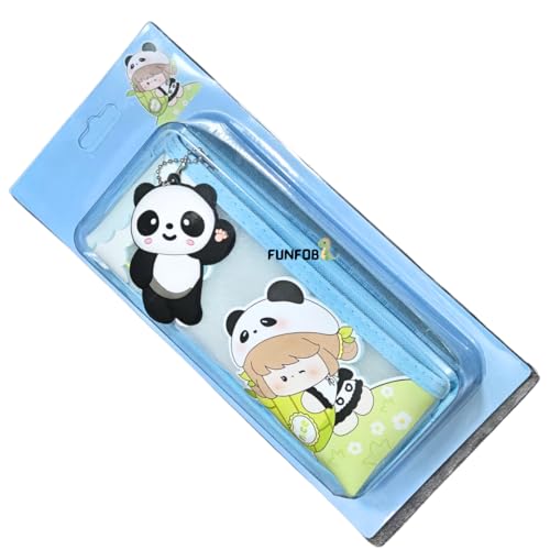 Image of Funfob Panda Pencil Pouch for School College for Pen Pencil Panda Pencil Box Travel or Cosmetic Case | Panda Pouch Keychain Blue