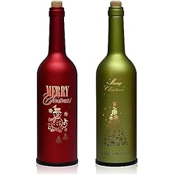Lamparas Navideñas Con Botellas 2 Piezas Linterna de Navidad Botellas de Navidad Farol Decoración Botella de Vino con Luces LED Adorno Botella Vidrio Luminoso Lámpara de Mesa Navideña para Fiesta de Navidad Hogar Decoración A Pilas