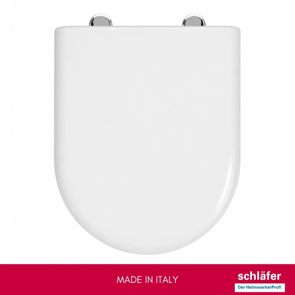Schläfer 4649110 - Sedile Copriwater per Ideal Standard Serie Esedra Compatibile, Tavoletta WC in Termoindurente Bianco Lucido, Cerniere in Acciaio Inox, Ricambio con Forma Dedicata, 43 x 34,7 cm