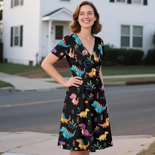 Image of Women's Summer Formal Dresses Short Sleeve Wrap V Neck Dresses Bridesmaid Wedding Guest Dress with Pockets