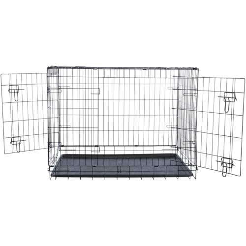 TRIXIE Hundebox Home schwarz – M–L: 93 × 69 × 62 cm – faltbarer Hundekäfig mit 2 Türen & sicheren Verschlüssen, verzinkte Transportbox mit stabiler Bodenwanne für Zuhause & unterwegs – 39303