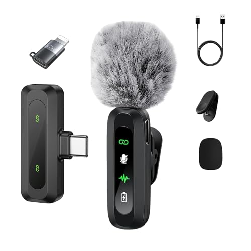 Image of GADGETSWEAR AI J3 Single Wireless Lavalier Microphone with Furry Windshield, Collar Mic for Android, iPhone & USB Devices, Noise Cancelling Mic for Vlogging, YouTube, Podcasting, Interviews