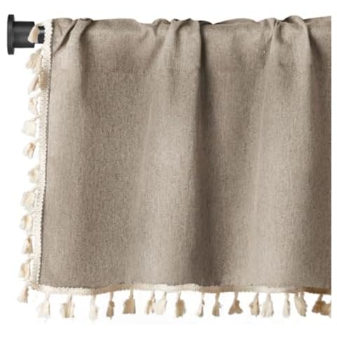 2 Pack Burlap Window Valances Boho Gingham Woven Trends Design Farmhouse Window Treatment Lined Decor Curtains Rod Pocket Valances for Kitchen/Living Room 16" x 56" (Brow with Boho) Cover