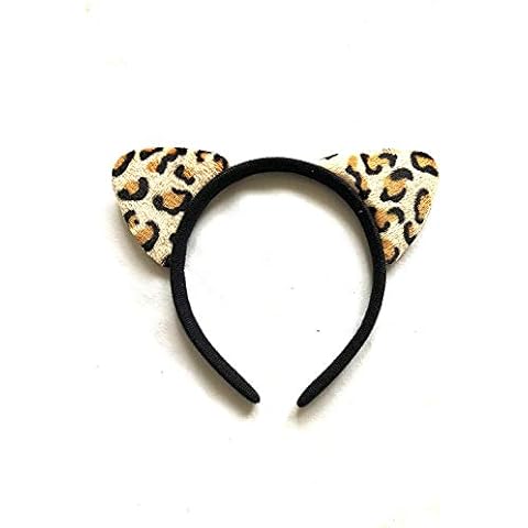 ITISMINE Brown Tan Cheetah Cat Ears Headband Soft Faux Fur Furry Kitten Satin Hair Band Cover