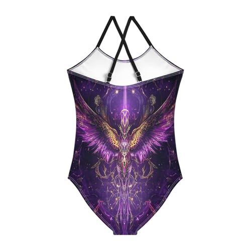 Swimsuits for Girls 1-Piecing Beach Swimwear Bathing Suits for Girls 9-10T Purple Mysterious Bird2