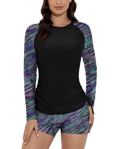 Women Two Piece Rash Guard Swimsuits Long Sleeve Built in Bra Swim Shirt UPF 50+ Bathing Suits with Boyshorts