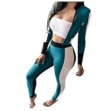 [page_title]-PPangUDing 2 Stück Set Trainingsanzug Sportanzug Jogginganzug Damen Lange Ärmel Zipper Mode Streifen Strickjacke Sweatshirt Top + Lang Jogginghose Freizeitanzug für Fitness Yoga Outdoor Laufen