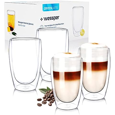 Wessper Doppelwandig Kaffeegläser 4 Stück x 450 ml Latte Machiatto Gläser Cover