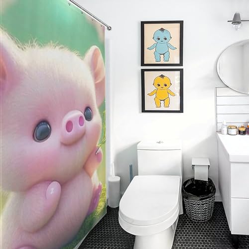 Rideau de douche cochon mignon en polyester imperméable 152x183cm - 3