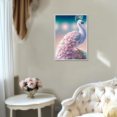 Image of Diamond Paintings Kits for Beginners, Full Round Drill Diamond Arts Kits for Adults, Elegant Peacock Paint by Diamonds, 5D DIY Diamond Painting Dot Gem Art, for Home Wall Decor 12x16 Inch