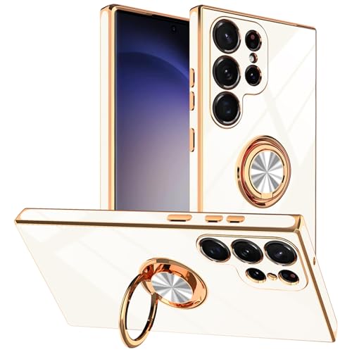 Tnarru Designed for Samsung Galaxy S23 Ultra Case with Ring Stand White
