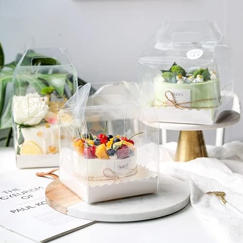 10pcs Handle Transparent Cake Decoration Boxes for Birthday Party Handmade Favor Baby Show Gift Food Package Supplies (Transparent,11x11x11cm)