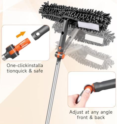 Chabatree 2-in-1 Window Cleaning Tool with Extendable Pole, Bendable Head for Indoor & Outdoor Glass, Car, High Windows