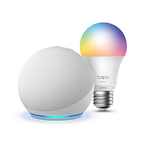 Echo Dot (5e génération, modèle 2022), Blanc + TP-Link Tapo Ampoule LED Connectée Multicolore (E27), Fonctionne avec Alexa - Kit de démarrage Maison connectée