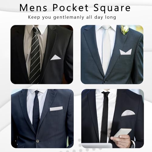 Image of White Pocket Squares for Men, Mens Linen Cotton Handkerchiefs with Pocket Square Holder for Daily Wedding Banquet