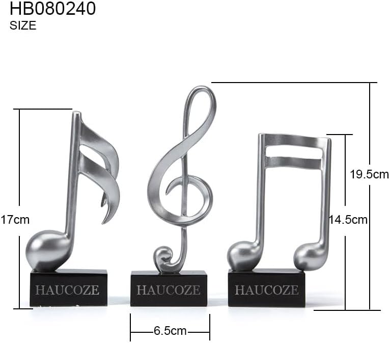 HAUCOZE 3pcs Music Note Decor Musical Decoration Gifts Table Centerpiece Sculpture Piano Statue Silver 7.5 inch - Image 5