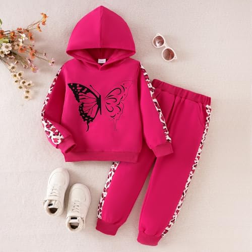 Image of Girls Clothes Fall Winter Toddler Outfits Leopard-print Hoodie Sweatshirt + Sweatpants 2 Piece Set 4-12 Years