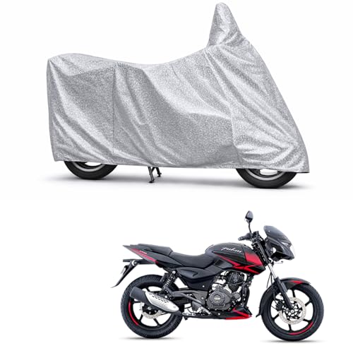 Image of 100% Waterproof Two Wheeler Body Cover Multi Layered Fabric Designed for Bajaj Pulsar 150 | Belt Buckle Lock | Silver Mag