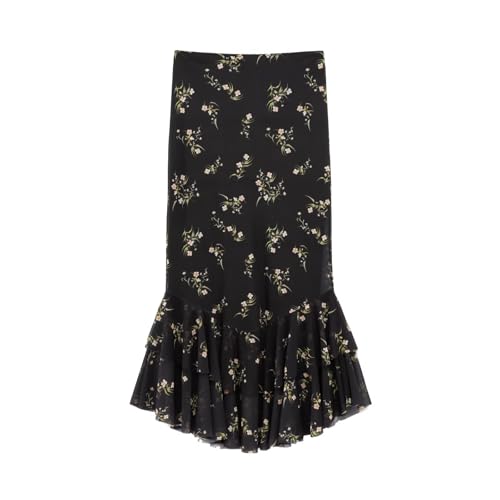 French Retro Floral Printed Ruffle Edge Chiffon Skirts for Summer High Waisted Vacation Midi Skirts Womens2