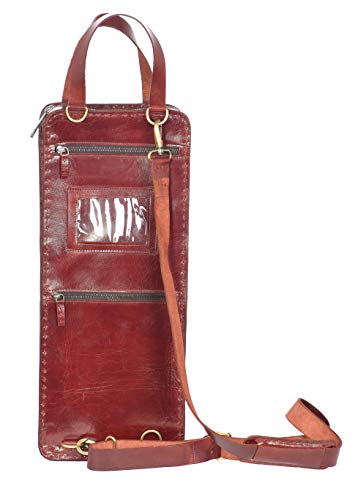 WerKens Hand Made Leather Drumstick Bag Hand Stiched Percussion Drum Stick Bag Holder Mallet Bag Adjustable Floor Tom Hooks,Carrying Strap, Ample Space for Accessories -\"The Diwo\"